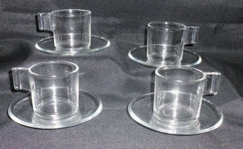 4 Italian Glass Espresso CUPS/SAUCER Set Modern Mid Century-Made In Italy