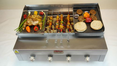 CHAR GRILL WITH GRIDDLE HOT PLATE AND SKEWERS NATURAL GAS OR LPG CHARCOAL GRILL