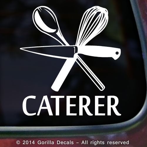 CATERER Knife Spoon Whisk Tools Chef Cook Decal Sticker Sign WHITE BLACK PINK