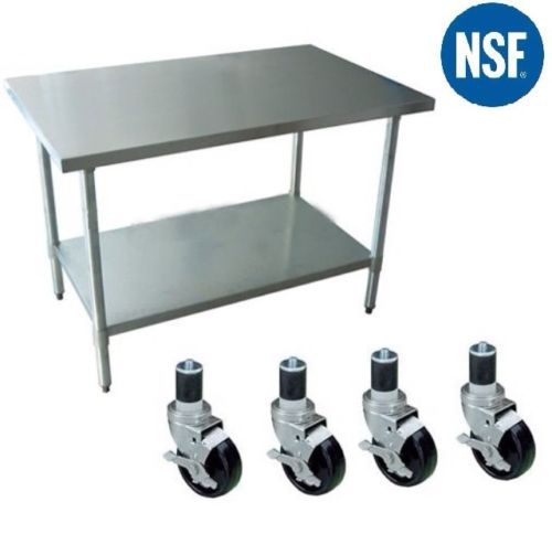 Stainless Steel Work Prep Table  24 x 72 NSF with 4 Casters (Wheels) NEW