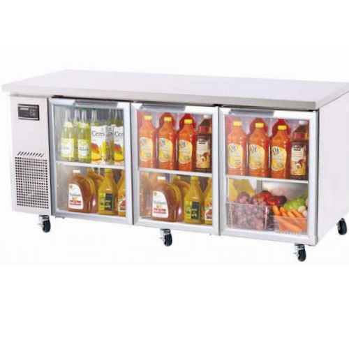 Turbo jur-72-g undercounter refrigerator, 2 swing glass doors, side mount compre for sale