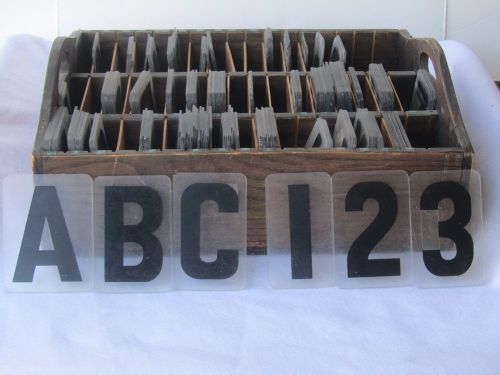 Vintage hard plastic sign letters &amp; numbers in wood box 5&#034; crafting/re-purpose for sale