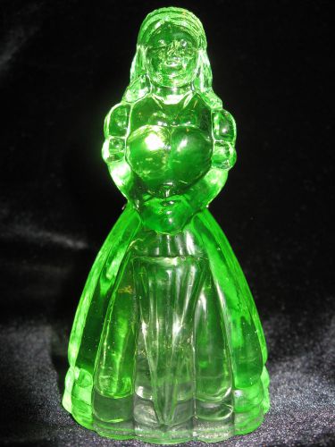 Green Vaseline glass Doll Figurine uranium yellow girl figure princess art dress