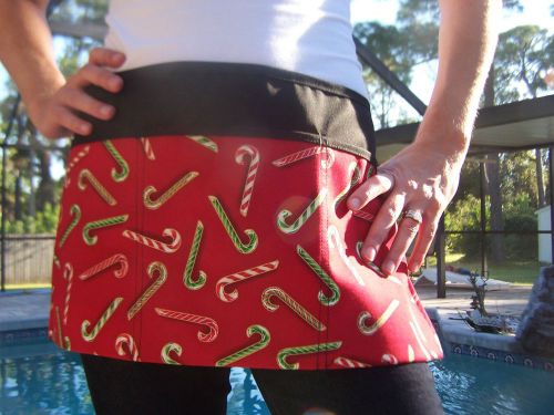 Christmas print 3 pocket server waitress half waist apron,candy canes for sale