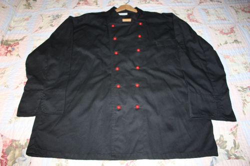 NWOT 46&#034; Chef Works BLACK COAT w/ Red Buttons
