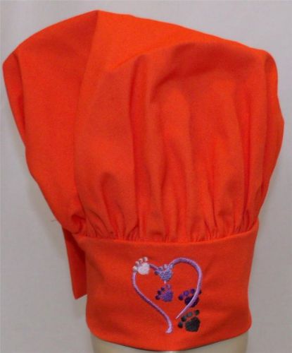 Orange Puppy Dog Kitty Cat Kitten Paw Prints &amp; Heart Adult Adjustable Chef Hat