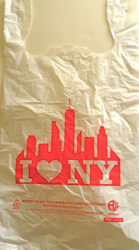 150 Pcs  White &#034; I Love City NY &#034; Shopping T-Shirt Bags 12 &#034;x 6&#034;x21&#034; -15mic