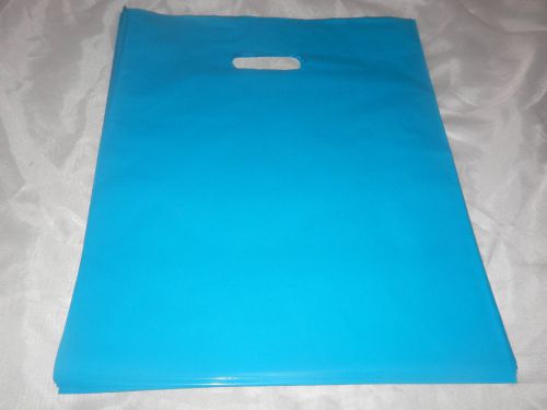 100 12x15 inch glossy teal blue low-density plastic merchandise bags w/handles for sale
