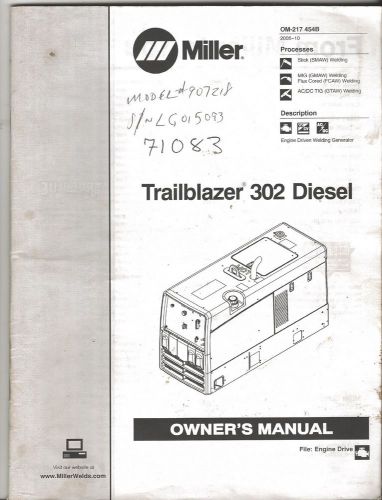 Miller trailblazer 302 diesel welder mig tig stick owner manual for sale