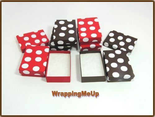 18 -3.25x2.25 RED &amp; CHOCOLATE Polka Dot, Cotton Lined Jewelry Presentation Boxes