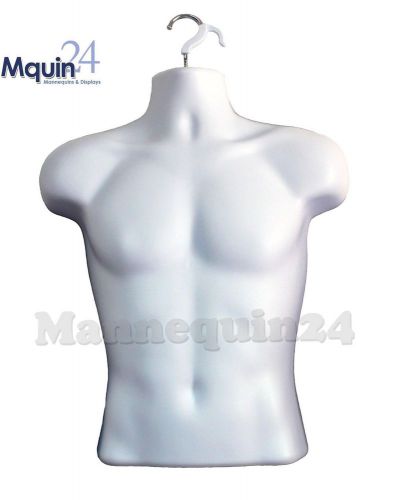 WHITE MALE TORSO MANNEQUIN FORM w/ Hanging Hook, Man&#039;s Clothing Display P88WHITE