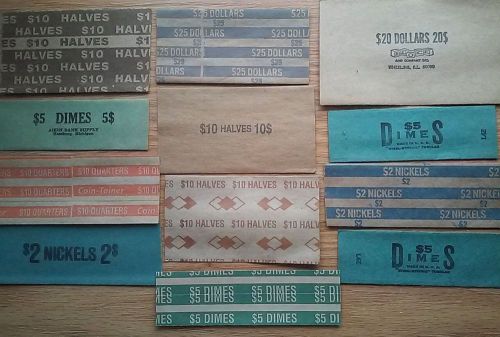 Paper Coin Wrapers Old Un-used Advertizing Banks $25$20,$10,$5,$2,Dollars Dimes