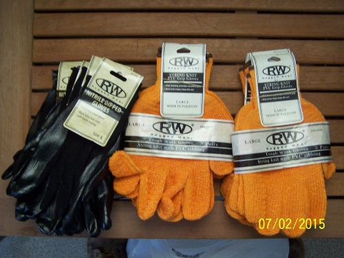 Rugged Wear gloves, 6 Pair String Knit PVC Grip &amp; 4 Pair Nitrate Dipped