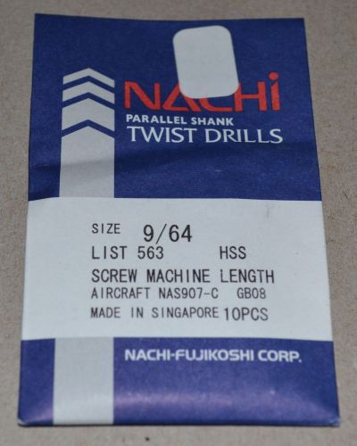 NACHI 9/64&#034; HSS DRILLS SCREW MACHINE LENGTH-AIRCRAFT &#034;NEW&#034; - 10 Pcs