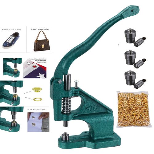 Grommet machine 3 interchangeable die &amp; 900 grommets eyelet hand press tool for sale