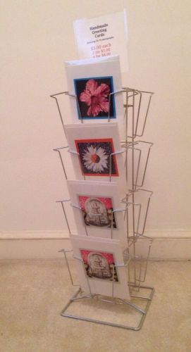 Greeting card rack, chrome, rotating countertop, 16 5&#034;x7&#034; overlapping pockets for sale