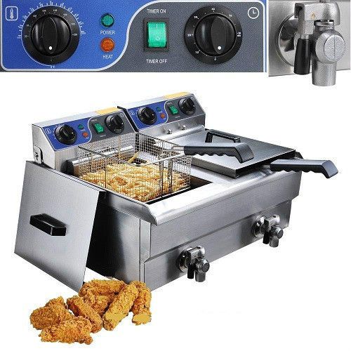 Commercial Electric Deep Fryer w/ Timer and Drain Stainless Steel French Fry New