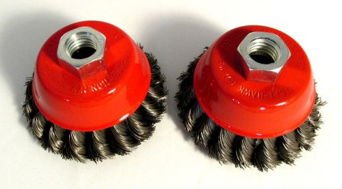 3&#034; x 5/8&#034; Knot Wire Cup Brush&#039;s for 5/8&#034; arbor angle grinders - 2 pc set - New