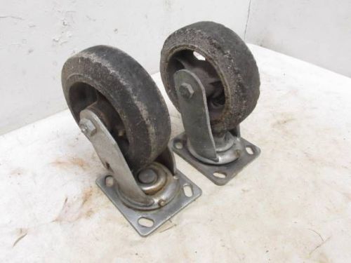 2 good heavy duty industrial 6&#034; rubber wheel spin swivel casters for sale