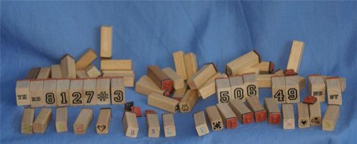 62 piece wooden stamp set alphabet letters numbers &amp; symbols great 4 homeschool! for sale