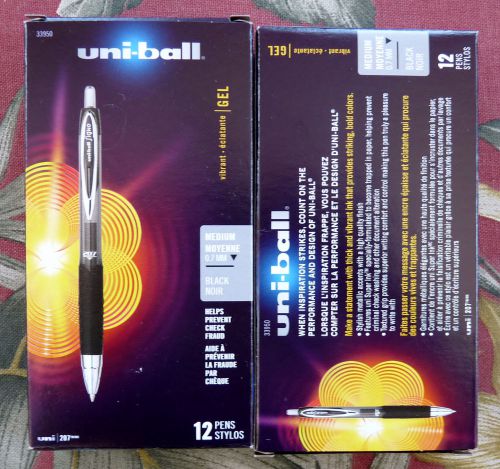 24 pens NEW Uni-Ball Uniball Signo Gel 207 Medium Black vibrant Gel Pens- 0.7 MM