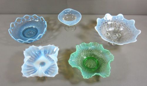Collection of White &amp; Green Opalescent Jefferson, Fenton and Fostoria Glass