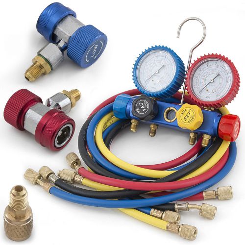 R410 r22 r134 r407c ac manifold gauge set w/ 5ft colored hoses 1/2&#034; acme adapter for sale