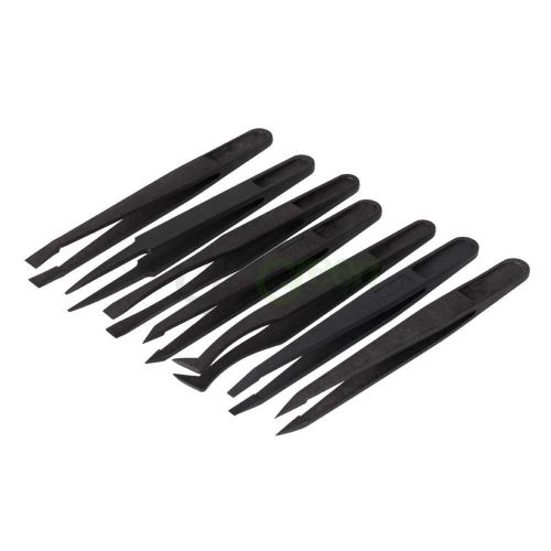 7pcs high quality black anti-static plastic tweezer straight repair tools set for sale