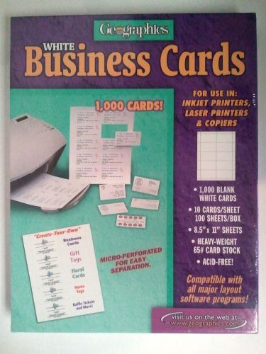 New Geographics White Business Cards (1000 Count) Inkjet Laser Copier Heavy