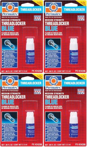 (4) itw permatex 24206 blue threadlocker medium strength 2.5ml locks protects for sale