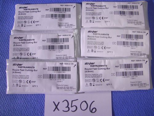 Stryker 1608 Round Fast Cutting Bur Assorted STERILE (Lot of 6)