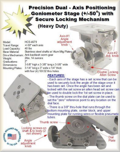 New Heavy Duty Dual Axis Goniometer Positioning Stage - Optics, Torch Mount