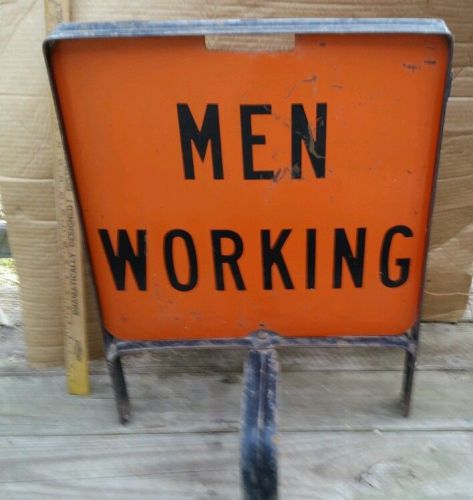Vintage men working sign self standing utility bell telephone 18x18 metal frame for sale