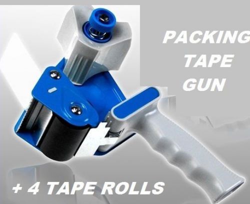 Packaging Sticky Tape Dispenser Gun + 4 Lrg Rolls 80M x 48MM Clear Packing Tapes