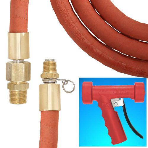 50&#039; Hose Station/Washdown Hose Assembly (Red) with Bronze Hose Nozzle (Red)