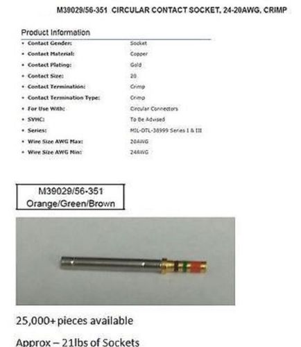 M39029/56-351  Circular contact Socket PINS  25,000 piece lot 22-24 AWG  Crimp