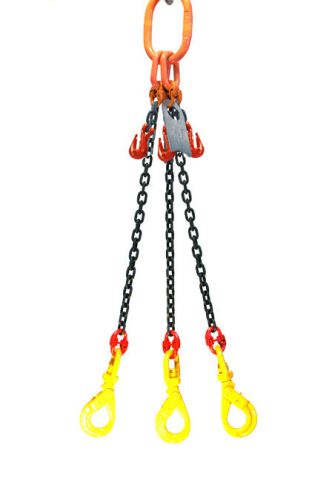 Chain sling 9/32 x 6&#039; triple leg swivel positive lock hooks adjusters grade 80 for sale