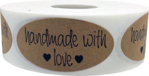 1&#034;x2&#034; Oval Handmade with Love Natural Kraft - 500 Adhesive labels on roll