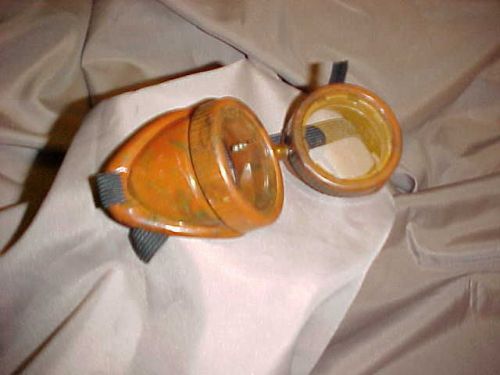 Vintage safety welding Goggles glasses steampunk orange/brown w/black swirls