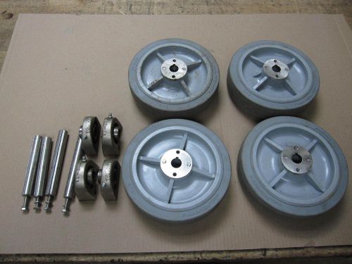 4 Colson Soft Performa Rubber 8&#034; x 2&#034; Flat Tread Wheels / Shafts/ Bearings