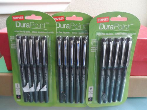 Staples Dura Point Extra Fine Tip Pens .05mm  3 Packs of 5 pens