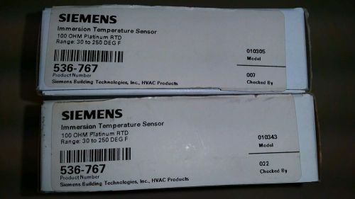 2 Siemens 536-767 Immersion Temp Sensor 100 Ohm Platinum RTD 30-250F