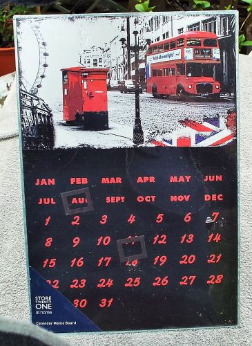 London Metal Calendar Memo Board - Any Year - Magnetic Square Markers. Sealed.