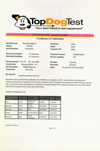 HP Agilent Keysight 34405A NIST Calibration with Certificate of your unit.