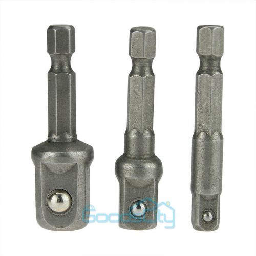 3 Sizes Socket Adapter Set Hex Shank to 1/4&#034; 3/8&#034; 1/2&#034; Impact Driver Drill BIts
