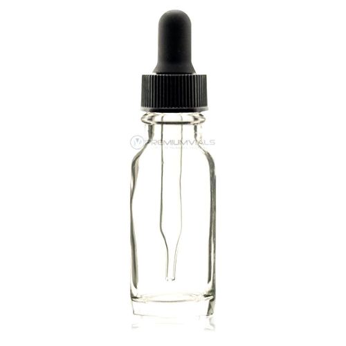 1/2 oz (15 ml) clear boston round glass bottle w/ dropper - pack of 6 for sale