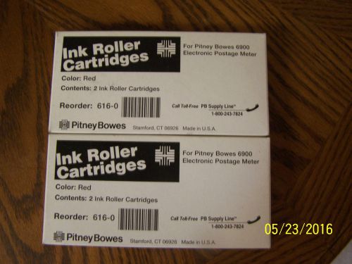 4 Red Ink Roller Cartridges For Pitney Bowes 6900 Postage Meter 2 Boxes #616-0