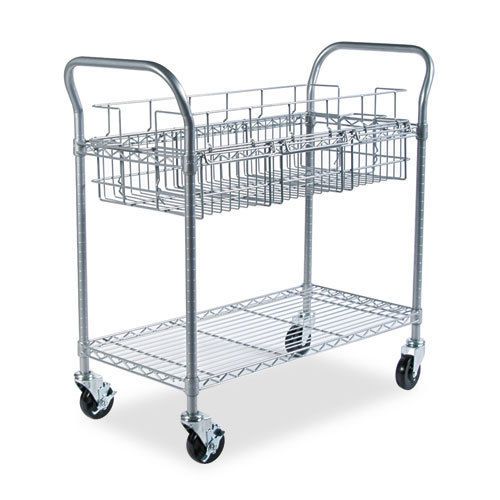 Safco Wire Mail Cart, 600-lb Cap, 18-3/4w x 39d x 38-1/2h, Metallic Gray