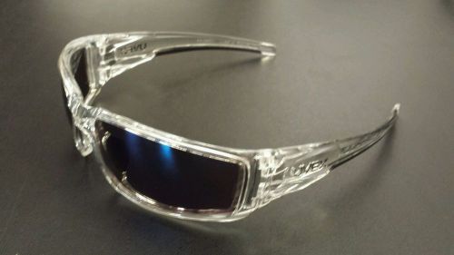 Uvex s2975 hypershock safety glasses clear ice frame blue mirror lens z87 for sale