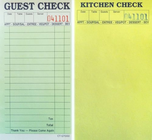 100 Pack - 2-Part Guest Check Carbonless Kitchen Restaurant Receipt Sales Order